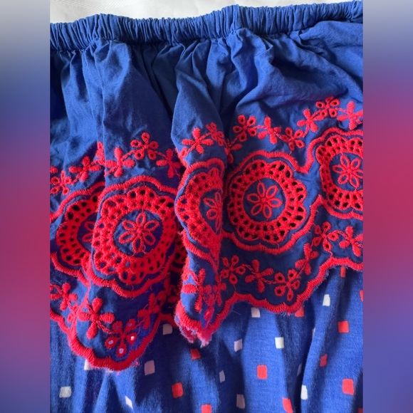 lilly pulitzer Off-Shoulder Blue Polka Dot Dress with Pink Ruffle Size M - Picture 8 of 8